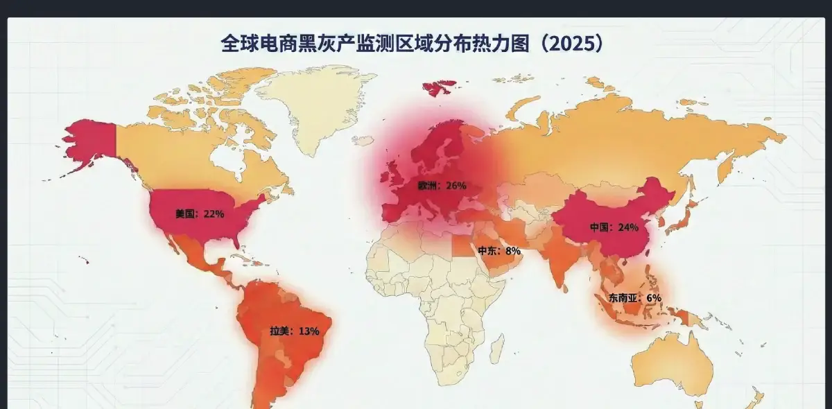2025年全球电商黑灰产监测区域分布热力图