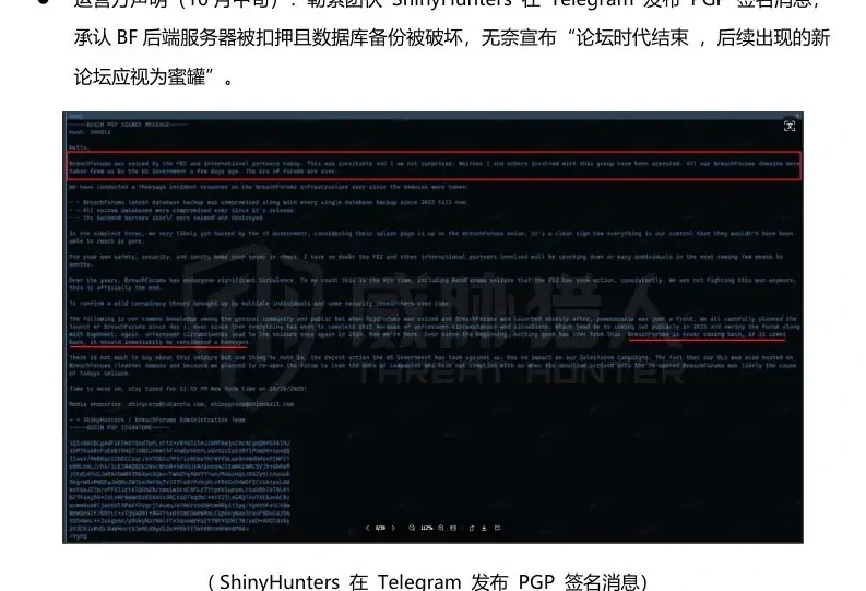 针对 BF 论坛的"执法打击"时间线图表（原报告第 18 页）